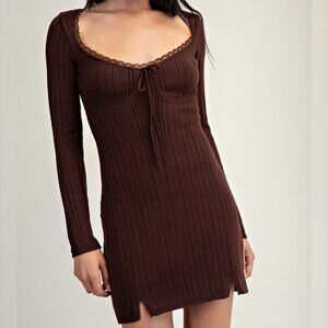 COMING SOON LIKE CHOCOLATE BROWN KNIT MINI DRESS